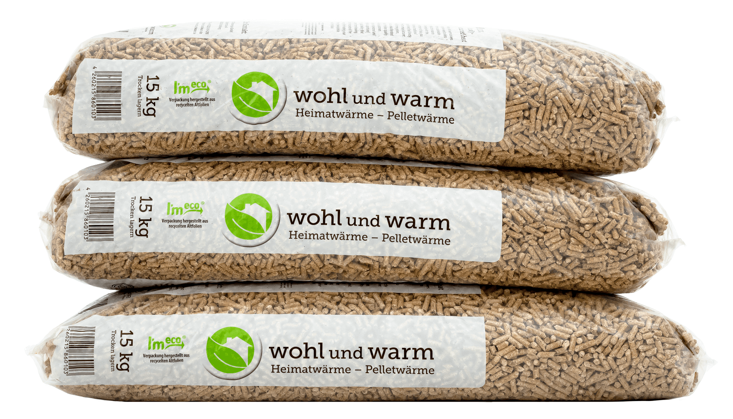 wohl und warm-Pellets in Recyclingfolie verpackt